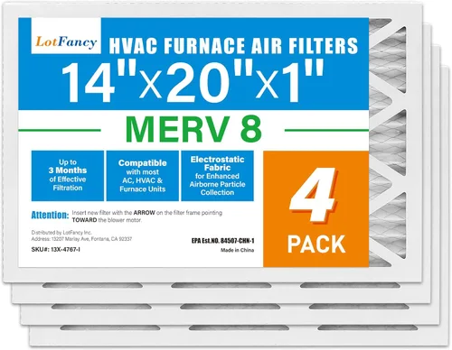 LotFancy Filtro de aire MERV 8 de 14 x 20 x 1 pulgadas, paquete de 4 unidades, horno plisado electrostático y filtro de CA, captura el polvo, pelo