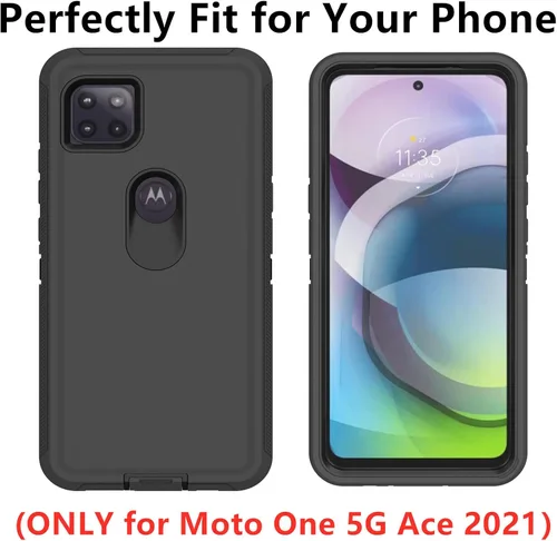 Miniatura 7 de Funda para Motorola Moto One 5G Ace, funda resistente de poliuretano termoplástico suave, policarbonato duro, resistente, a prueba de golpes, a Negro