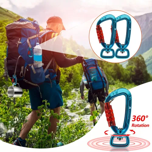Miniatura 7 de Mosquetón con bloqueo automático de 2.5 pulgadas, 4.5KN 1011 libras con cierre giratorio para correa de perro, llavero, mochila