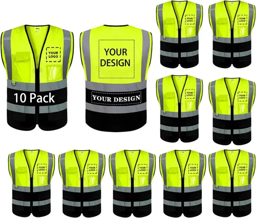 Miniatura 35 de Chaleco de seguridad con logotipo personalizado de alta visibilidad, chaleco reflectante clase 2, ropa de trabajo de construcción con 5 bolsillos