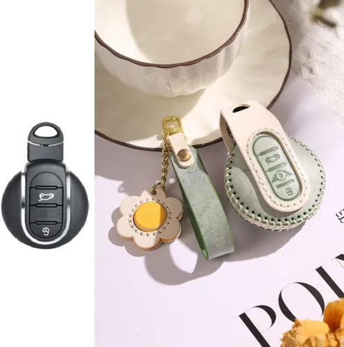 Miniatura 3 de SANRILY Funda de cuero de moda para llavero Mini Cooper Clubman Countryman S F54 F55 F56 F57 F60 llavero inteligente sin llave con llavero de Verde