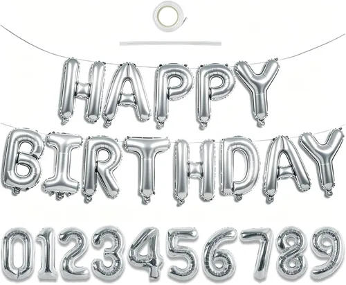 Miniatura 11 de TONIFUL Juego de globos negros de feliz cumpleaños y números de 16 pulgadas, globos de letras de aluminio metálico con globos de 0 a 9 dígitos