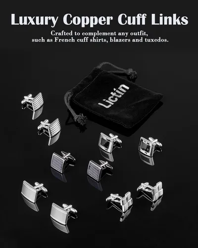 Miniatura 3 de Lictin Gemelos para hombre, gemelos para hombre, juego de gemelos de esmoquin de acero inoxidable, joyas para hombres o accesorios para negocios
