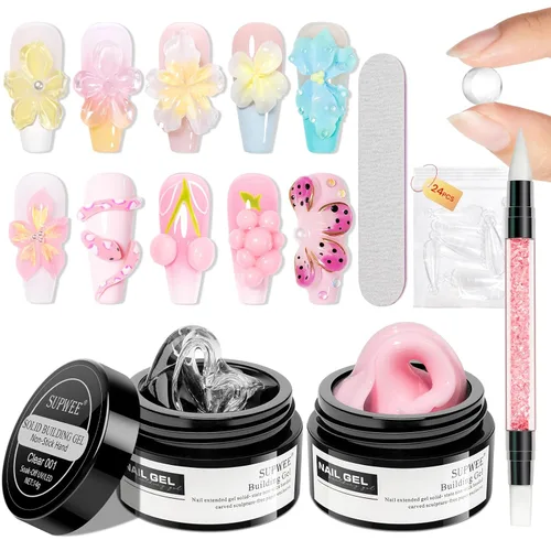 Miniatura 27 de Gel de arte de uñas 3D transparente y blanco, gel sólido constructor para uñas, antiadherente, para escultura de manos, geles duros con doble