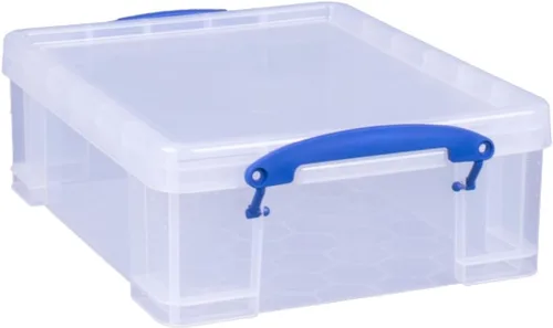 Miniatura 2 de Really Useful Box Contenedor de almacenamiento apilable de plástico de 8.1 litros con tapa a presión y asas de bloqueo de clip integradas