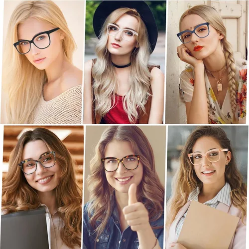 Miniatura 7 de Paquete de 6 lentes de lectura estilo Oprah para mujeres y hombres, bloqueo de luz azul, cuadrados de gran tamaño, para lectura de computadora