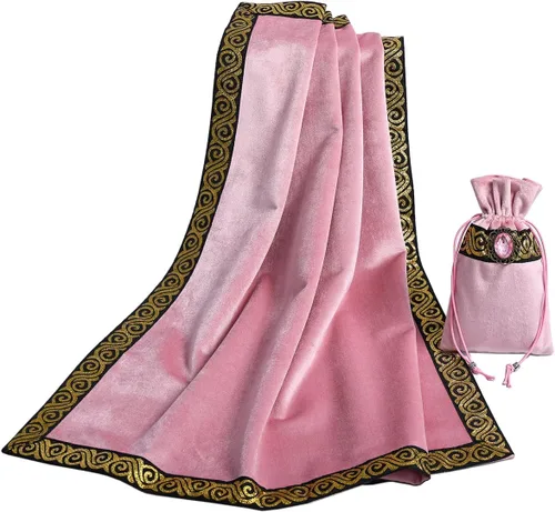 Miniatura 7 de BLESSUME Paño de mesa y bolsa de terciopelo de bruja Altar Tarot Paño cuadrado de adivinación (rosa)