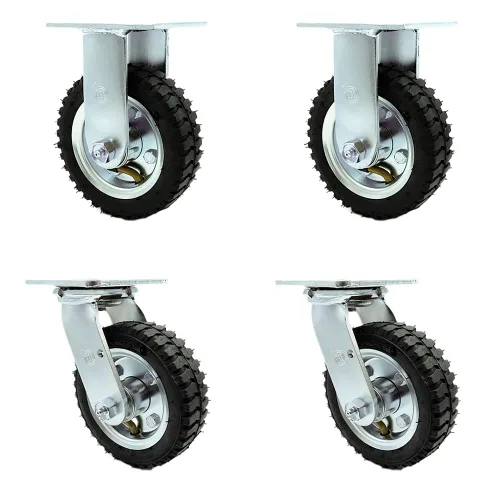 Miniatura 84 de Juego de 4 ruedas neumáticas giratorias de 6 pulgadas, ruedas de goma negra, incluye 2 ruedas giratorias con frenos y 2 rígidas, ruedas resistentes
