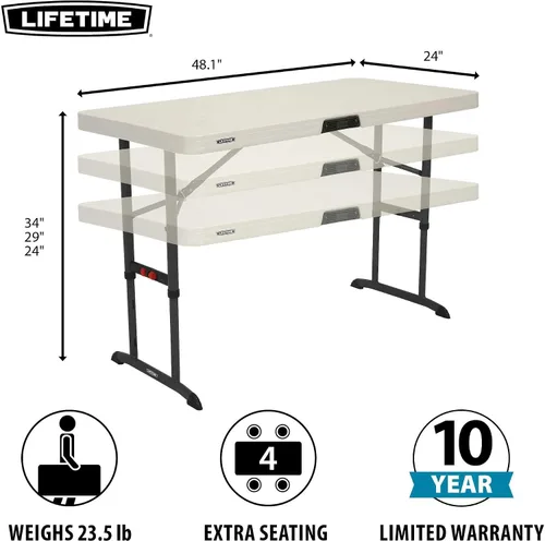 Miniatura 3 de LIFETIME 80387 Mesa plegable ajustable comercial de 4 pies, almendra