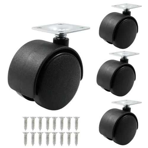 Miniatura 9 de 4 piezas ruedas giratorias de 1.5 pulgadas, ruedas giratorias de placa de nailon negro con freno, ruedas giratorias de placa resistente de repuesto