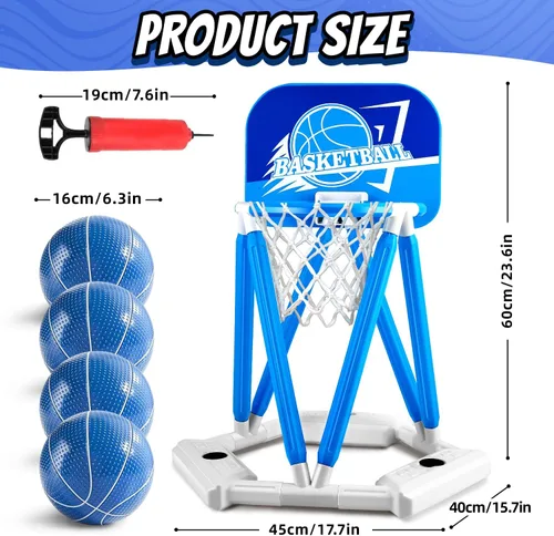 Miniatura 4 de Aro de baloncesto para piscina, juguete flotante de aro de baloncesto para juego de agua con 4 pelotas de baloncesto, juegos de piscina de verano