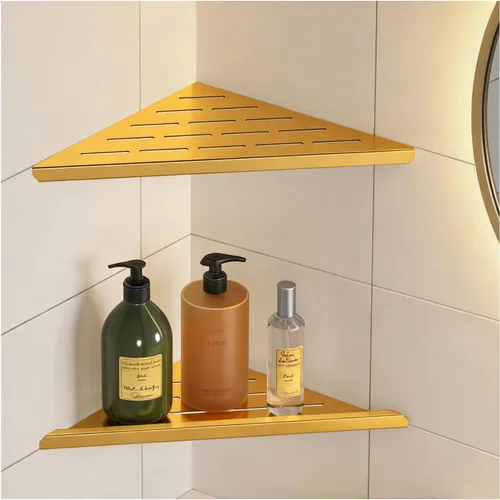 YACVCL Estante de ducha esquinero de acero inoxidable 304 de oro cepillado, estante esquinero empotrado de 10 pulgadas para pared de azulejos,