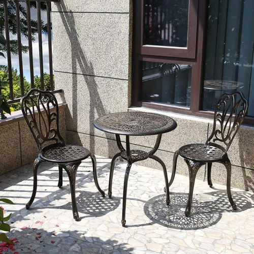 Miniatura 7 de Juego de bistró de 3 piezas, juego de patio exterior, juego de mesa de bistró de aluminio fundido antioxidante para muebles de porche delantero