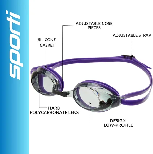 Miniatura 2 de Sporti Gafas de natación unisex para adultos, gafas de natación antivaho para hombres y mujeres, resistentes a roturas, correas dobles, varios Lente