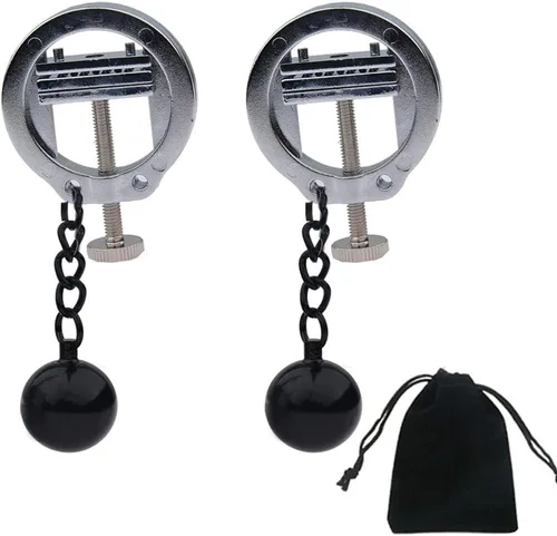 Miniatura 15 de Pinzas para pezón con peso de acero inoxidable con clip de cadena para pezón, bola ajustable, sin perforación, joyería para pezones para adultos