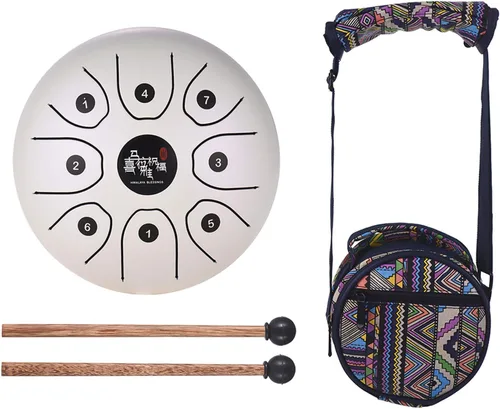 Miniatura 10 de Mini tambor de lengua de acero de 8 tonos 5.5 pulgadas C Key Percusión Instrumento Handpan Tambor con mazos de tambor Bolsa de transporte Azul