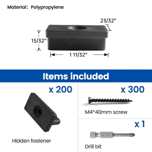 Miniatura 2 de Muzata 200 piezas de sujetadores ocultos de cubierta para tableros compuestos de cubierta universal clips ocultos de polipropileno con tornillos