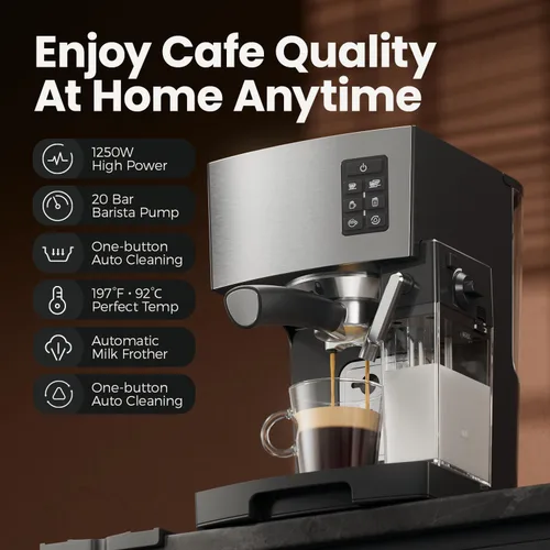 Miniatura 2 de Cafetera Espresso 20 Bares - Cafetera de Espresso y Café con Espumador Automático de Leche, Máquina de Cappuccino, Cafetera de Latte para Hogar