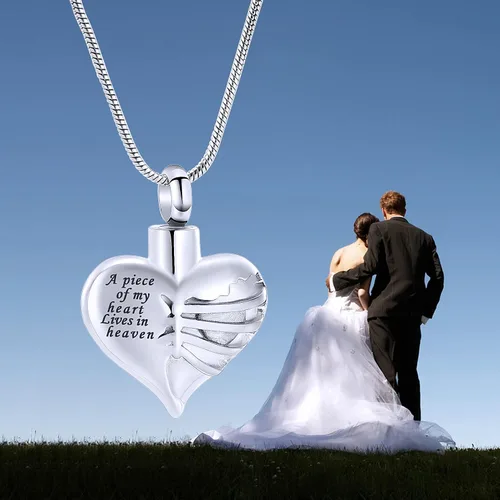 Miniatura 13 de Imrsanl Collar con dije de urna de cremación en forma de corazón para cenizas humanas – Un pedazo de mi corazón vive en el cielo