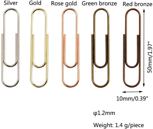 Miniatura 2 de 50 clips metálicos de 1.969 in para oficina, escuela y uso personal (bronce)