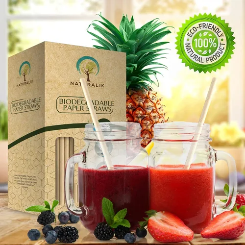 Miniatura 3 de Naturalik Paquete de 300/1000 pajitas de papel marrón extra duraderas, biodegradables, pajitas de papel sin toxinas de primera calidad a granel