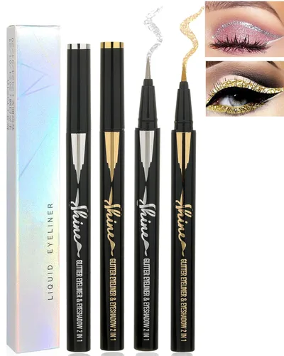 Lápiz delineador de ojos líquido dorado y plateado, 2 piezas, de larga duración, impermeable, a prueba de manchas, pigmentado, acabado brillante