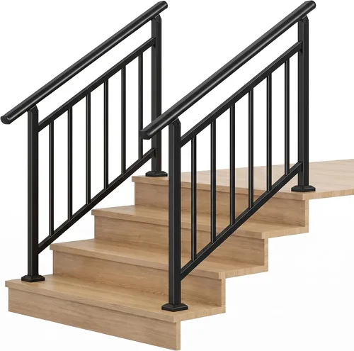 Miniatura 29 de Pasamanos para escalones al aire libre adecuados para 1 a 3 escalones, barandilla de escalera de hierro forjado, paso estable con pasamanos de 3