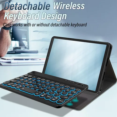 Miniatura 3 de Funda para teclado Galaxy Tab A 8.0 2019 [retroiluminada, SM-T290, SM-T295], teclado inalámbrico desmontable de 7 colores con funda de soporte de PU