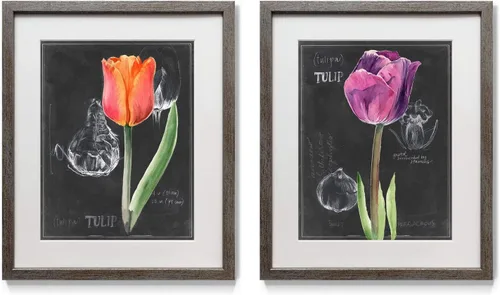 Miniatura 26 de Arte floral para pared, marco rústico de plata envejecida, juego de decoración de pared de 2 piezas: plumeria, caléndula, flores silvestres