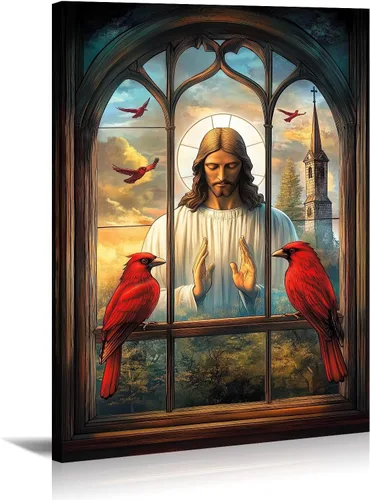 Miniatura 17 de Arte de pared de Jesús y cardenal, decoración de Cristo, cuadro enmarcado de Dios, pintura cristiana, inspiración religiosa, impresiones en lienzo