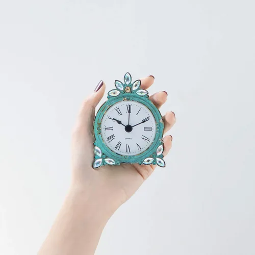 Miniatura 3 de NIKKY HOME - Reloj de mesa mini de cuarzo peltre vintage con cristal brillante de strass, 2.87 x 1.37 x 3.87 pulgadas, Aqua