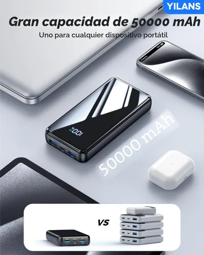 Miniatura 5 de Cargador portátil, cargador de batería de 50000 mAh, cable integrado, 22.5 W PD USB C de entrada y salida de carga rápida, batería externa con 6