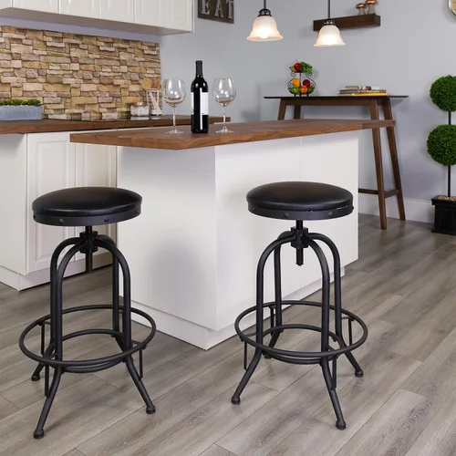 Miniatura 2 de Flash Furniture Carrington Taburete de bar de 30 pulgadas con asiento giratorio LeatherSoft negro