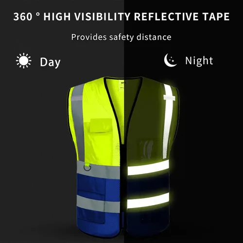 Miniatura 5 de Chaleco de seguridad con logotipo personalizado de alta visibilidad chaleco reflectante Ansi 5 bolsillos clase 2 Hi Vis seguridad construcción ropa