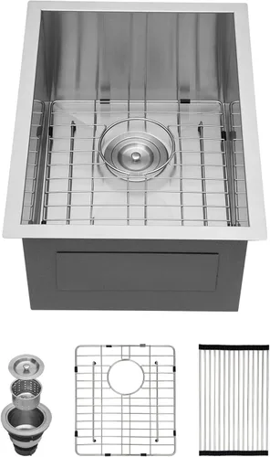 Miniatura 26 de Kichae fregadero de cocina bajo encimera de 32 pulgadas, de un solo tazón, de acero inoxidable, calibre 16, de esquina redonda, hecho a mano