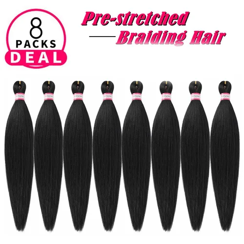Miniatura 2 de Extensiones de cabello para trenzar preestiradas, color negro, 12 pulgadas, 8 paquetes de cabello natural para trenzar, fácil trenza, ajuste de agua