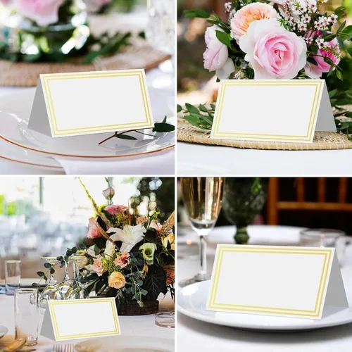 Miniatura 7 de 50 tarjetas de lugar de primera calidad, tarjetas de mesa de 2 x 3.5 pulgadas con doble borde de lámina dorada, tarjeta de asiento, tarjetas