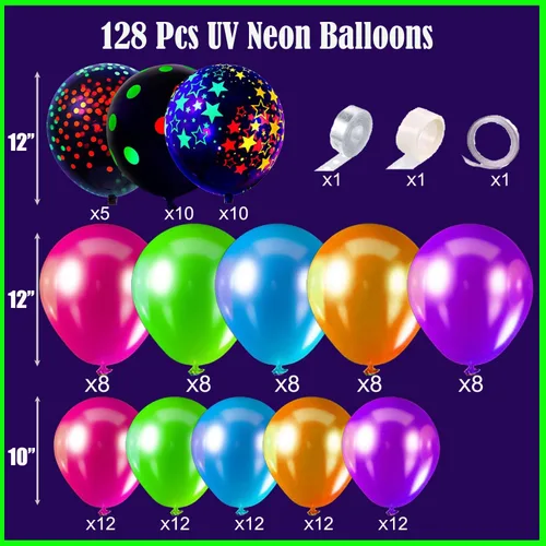 Miniatura 2 de Kit de arco de globos de neón UV que brillan en la oscuridad, globos de arco iris, rojo, azul, amarillo, verde, suministros de fiesta fluorescentes