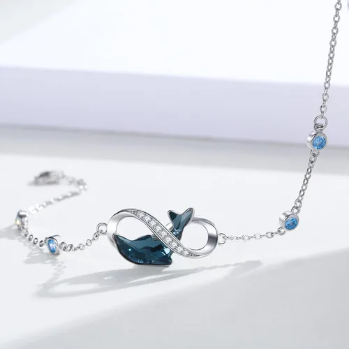 Miniatura 7 de Pulsera de delfín para mujer, de plata de ley, tobilleras de delfín, impermeables, hipoalergénicas, dijes de cristal, regalo único de Navidad