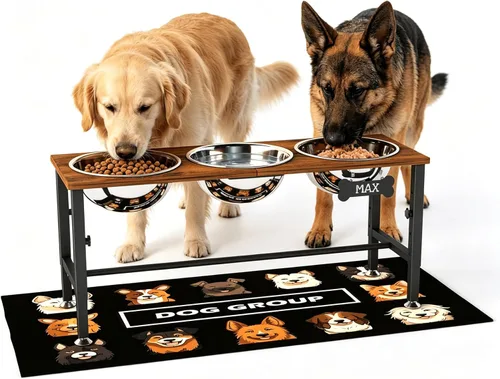 Miniatura 15 de ADENGL Tazones elevados para perros con alimentador lento, 5 alturas ajustables, antideslizante, marco de metal duradero, tapete a prueba de Negro
