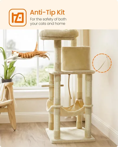 Miniatura 9 de Feandrea - Árbol para gatos, torre para gatos de 55.8 pulgadas, condominio de felpa de varios niveles con 11 postes rascadores, 2 perchas, hamaca