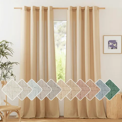 Miniatura 33 de NICETOWN Cortinas de lino natural con textura de lino para dormitorio, mezcla de lino rústica con ojales en la parte superior, semitransparentes