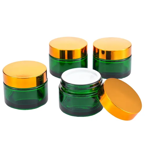 Miniatura 7 de 2oz Frasco de vidrio ámbar de tamaño para viajes, 4 piezas de envases vacíos para loción cosmética con tapa negra y espátula, frasco mini pequeño