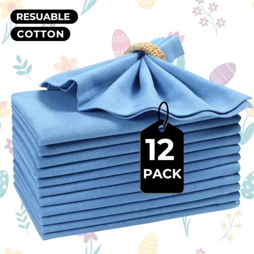 Miniatura 8 de Servilletas de tela para uso diario, 100% algodón, 18 x 18 pulgadas, color azul, servilletas de boda, servilletas de cóctel, servilletas de tela