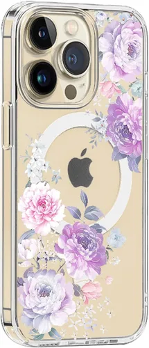 Miniatura 4 de para iPhone 13 Mini Magsafe Funda, Protector Delgado Floral a Prueba de Golpes PC+TPU Bumper Floral Linda Mujer Cubierta Magnética flor (flower 6)