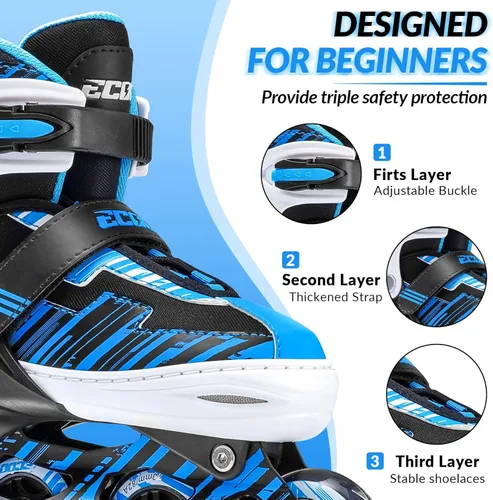 Miniatura 5 de Patines en línea ajustables para niños y niñas de 5-8 y 8-12 años con ruedas iluminadas, patines para niños de 4-12 años, patines para adolescentes