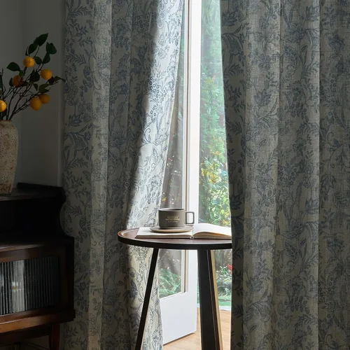 Miniatura 9 de Lazzzy Cortinas de lino de estilo granja con flores azules de 63 pulgadas de largo, con lengüeta trasera, para sala de estar y dormitorio, estampado
