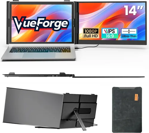 Miniatura 11 de Extensor de pantalla para laptop, monitor de pantalla dual FHD 1080P de 14 pulgadas para portátil, monitor portátil ultraligero con USB-C/HDMI, Plug
