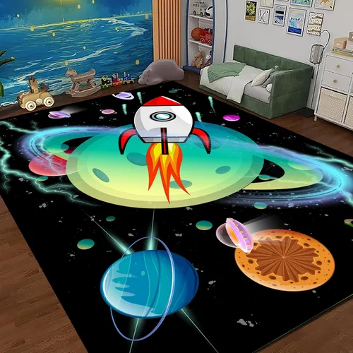Miniatura 8 de Alfombra infantil de 5 x 7 pies, alfombra de juegos para el aula, alfombra para niños con respaldo de goma, coloridos dibujos animados piano, notas