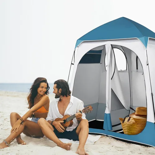 Miniatura 9 de Tienda de campaña desplegable para ducha de 2 habitaciones, 7.5 pies, tienda de campaña para vestuario con suelo y bolsa de transporte, toldo